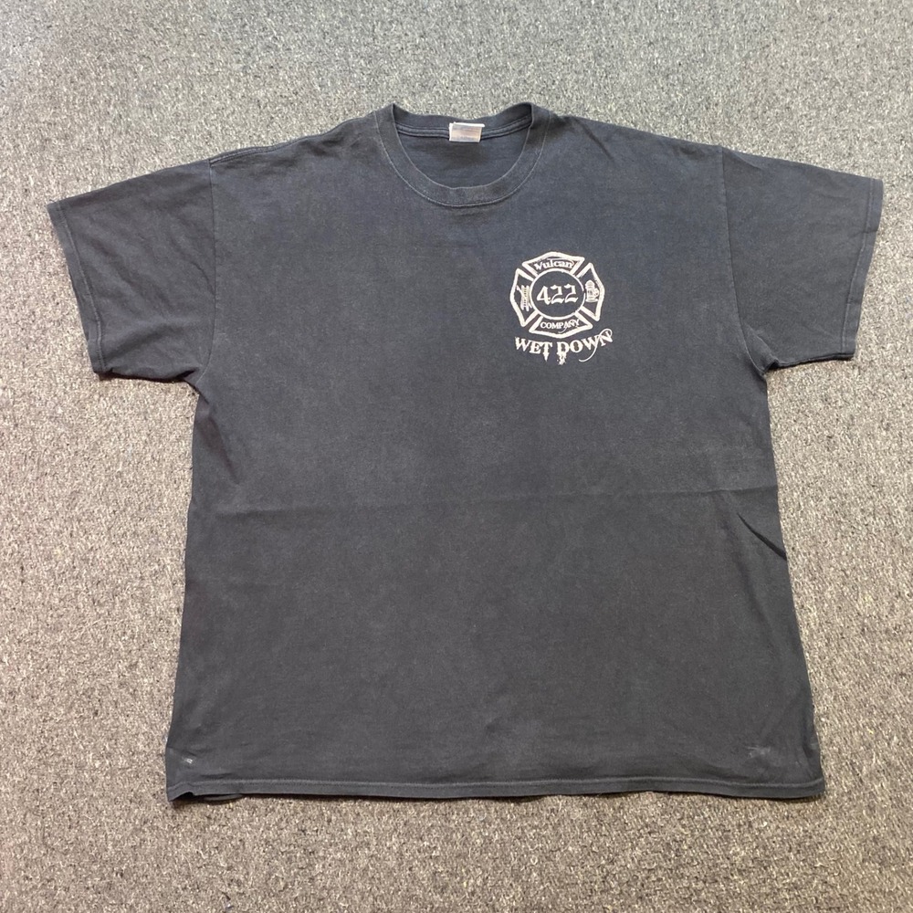 Vulcan 422 Company Wet Down TShirt Sz XL Mens Black Fire Truck Graphic Skater